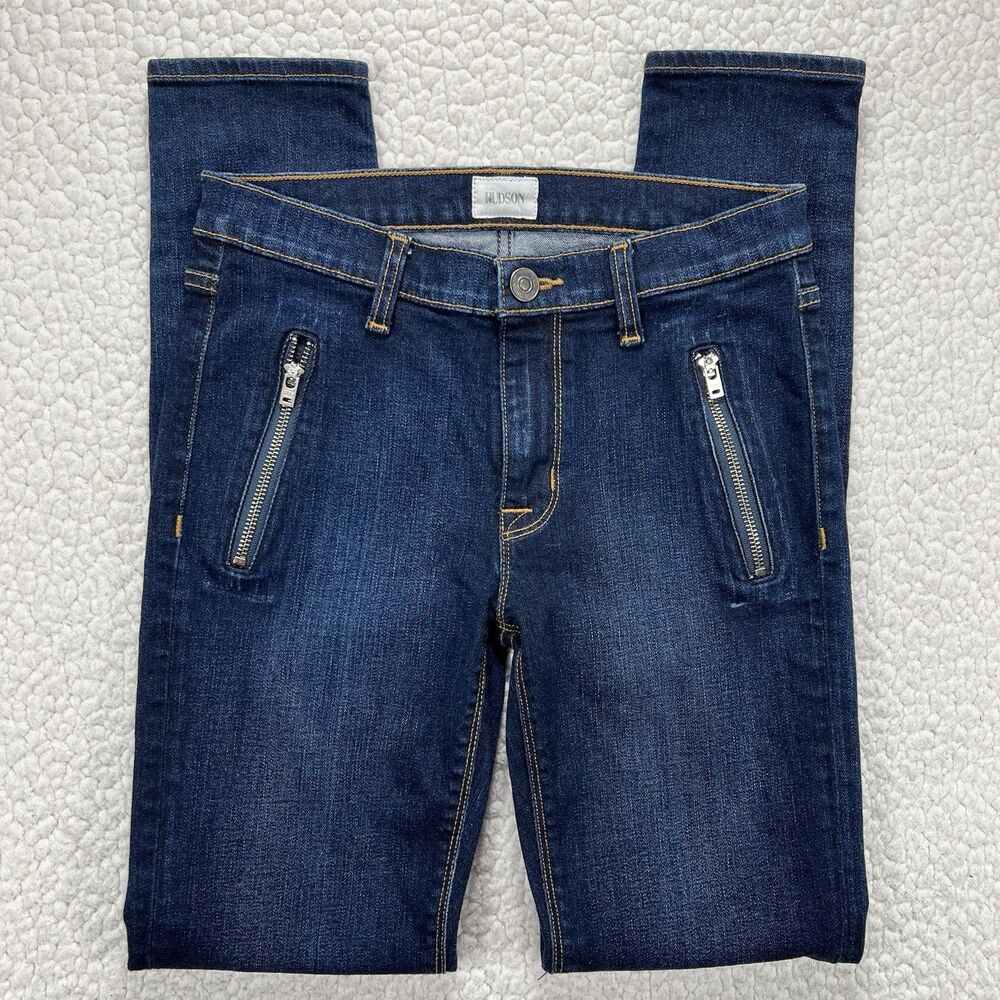 Hudson Moto Jeans Skinny Ankle Zip Pocket Dark Wash Denim Size 27 Y2K Streetwear
